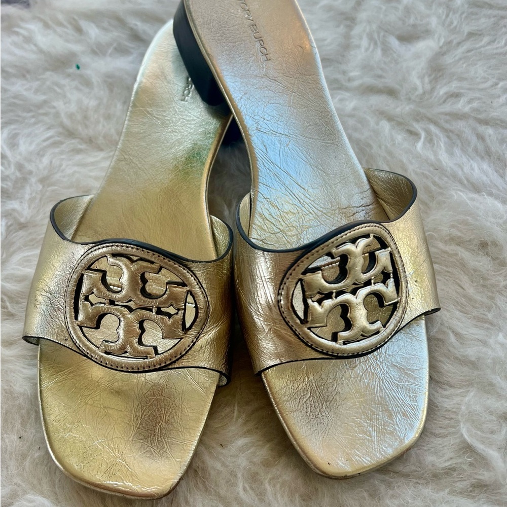 Tory Burch Gold Slide Sandals